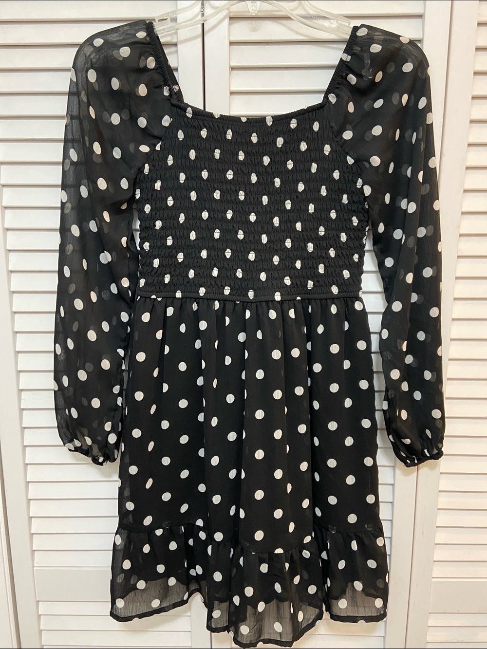 art class Girls Black and White Polka Dot Long Sleeve Dress